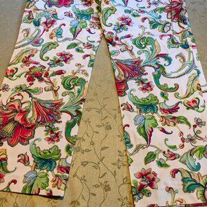 NWT Ralph Lauren women's white/multi floral print stretch pants, size 14